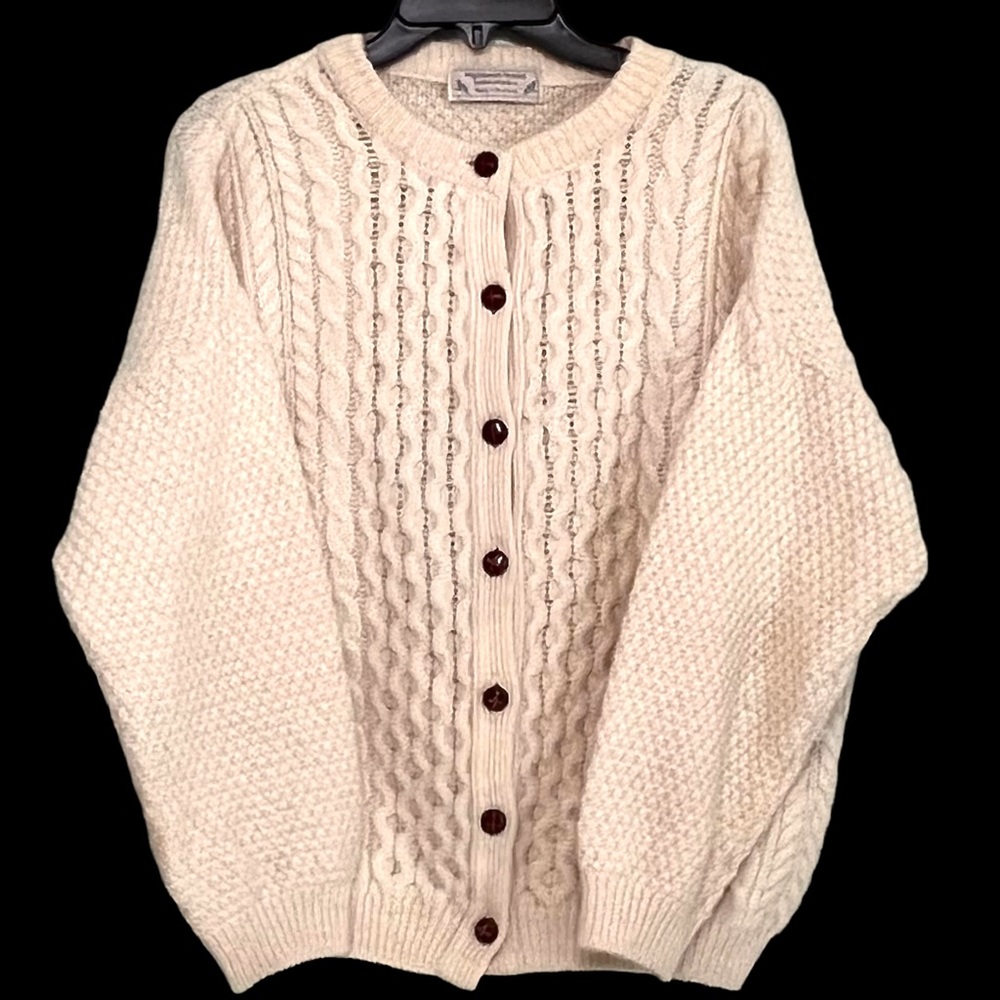Vintage Highland Home Industries Wool Cardigan Button Up Ivory Sweater